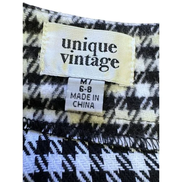 Unique Vintage Houndstooth A-Line Skirt With Side Pockets - Picture 4 of 9